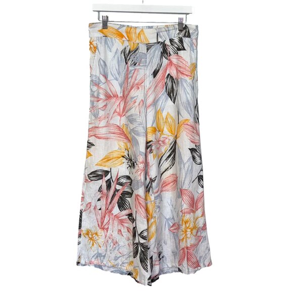 C&C California 100% Linen Tropical Floral Wide Leg Pants - Size M - Picture 2 of 5